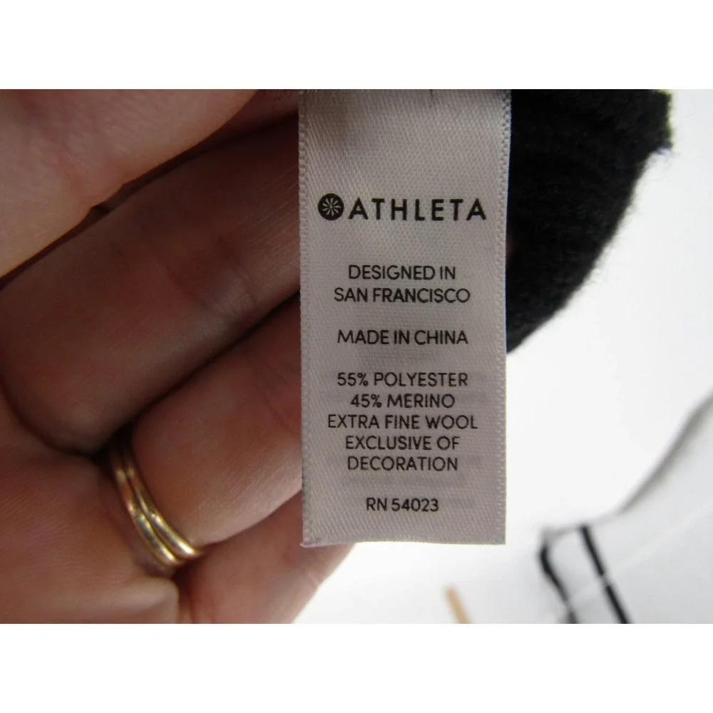 Athleta Cardigan Sweater‎ Medium Black Merino Wool Blend Asymmetric Motto Sporty